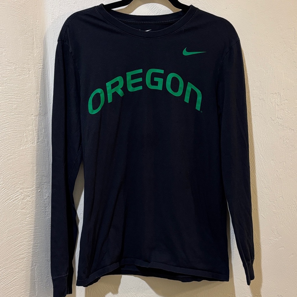 Nike Black Long Sleeve with Green Oregon Text - M